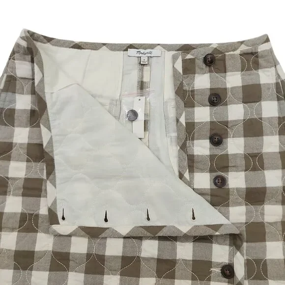 Madewell Flannel Mini Skirt Womens 6 Green Gingham Check Quilted Button Cotton - Picture 5 of 10